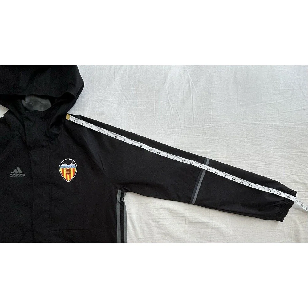 NWOT Adidas Valencia CF Youth Rain Jacket Windbreaker Black Hooded Size M 11-12